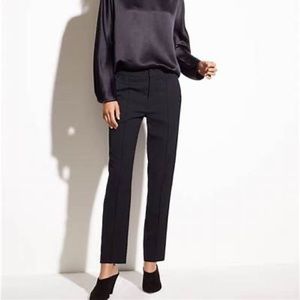Vince black front stitch tropical wool pant with side strapping detailing